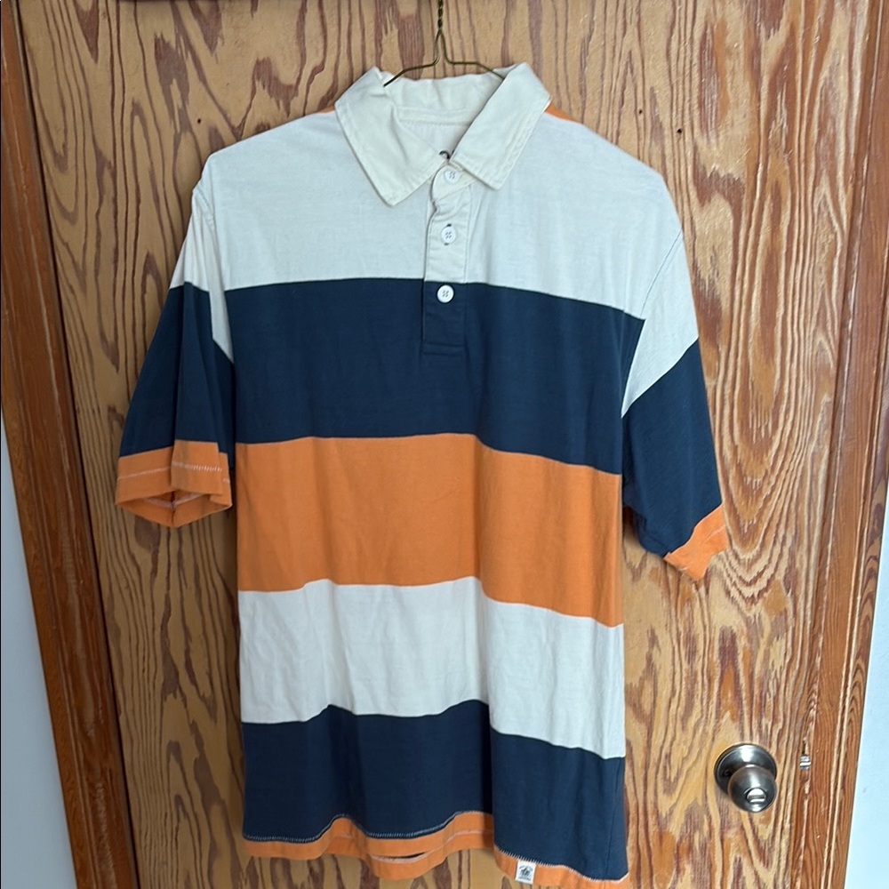 Izod Bold Striped Polo - Navy, Orange, Cream - Medium Size